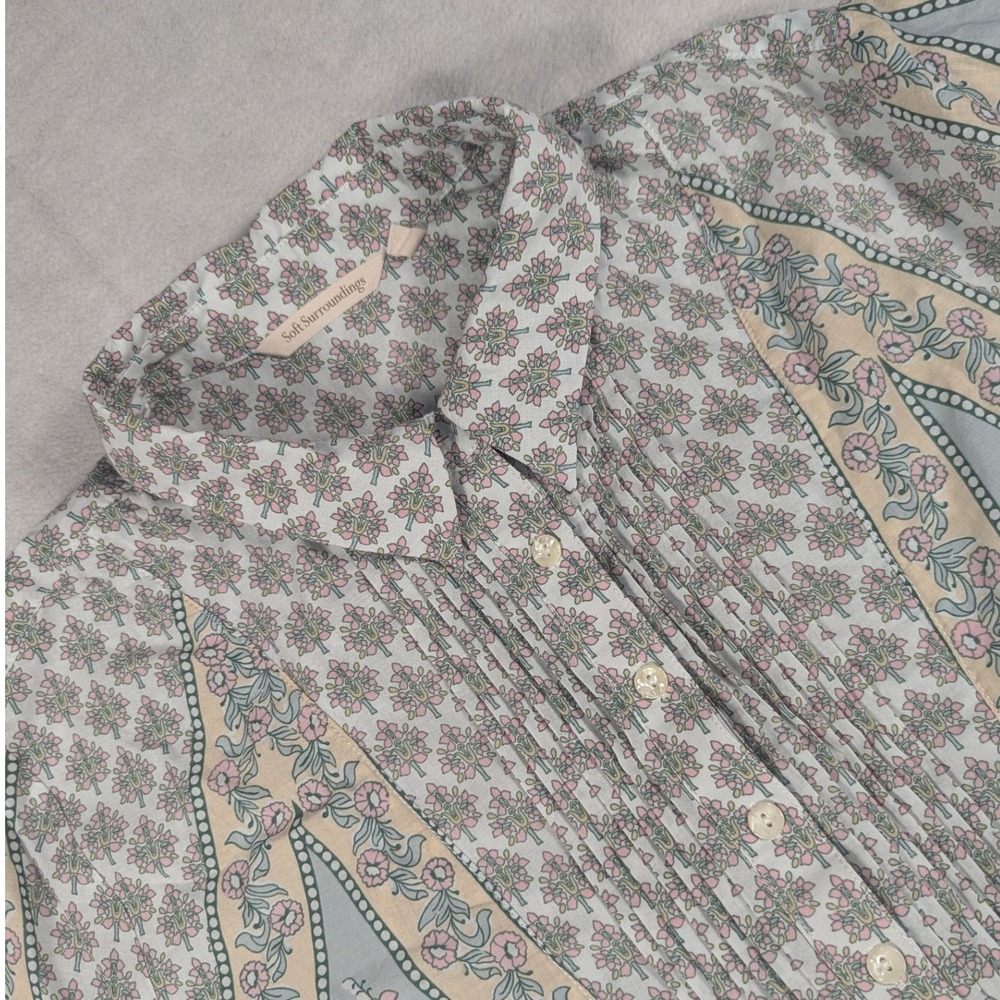 Soft Surroundings Womens 1X Paisley Floral Pintuck Cotton Tabitha Tunic Shirt